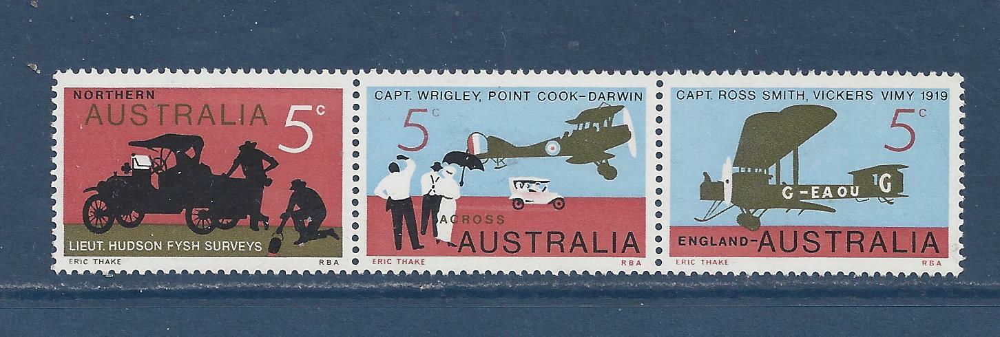 Australia - 470a Strip Of 3 - Mh -1969 -50th Ann 1st England To Australia Flight