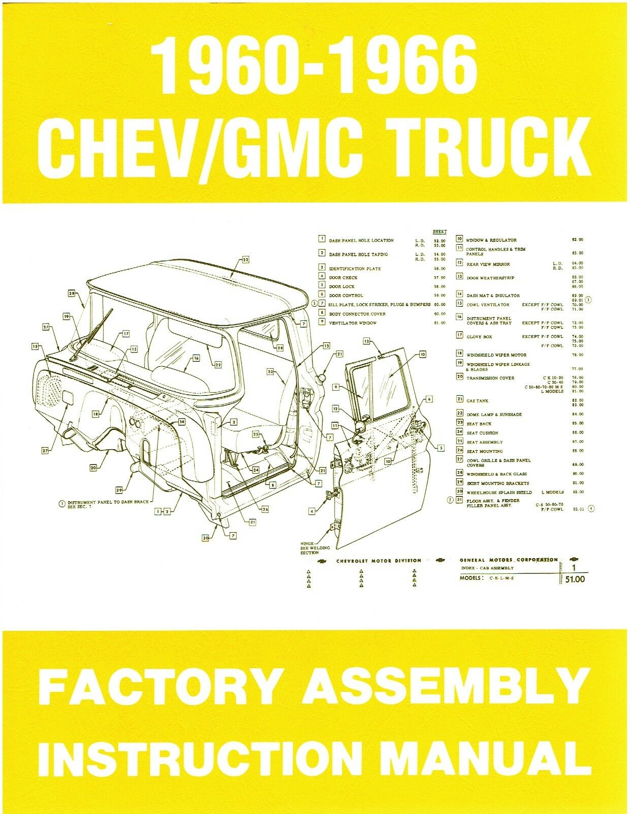 60 61 62 63 64 65 66 Chevy C10 Truck Factory Assembly Manual Restoration Guide