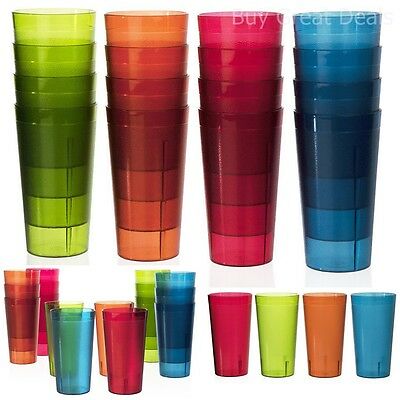 Plastic Tumbler Soda Cups 20oz 16 Pc Color Set Drinking Glasses Water Tea Juice