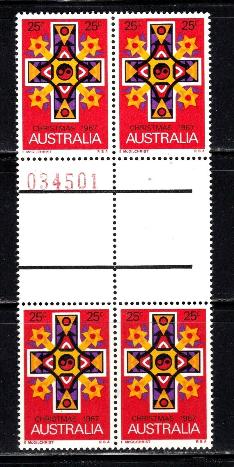 Australia Stamp #430, Mnh Og, Gutter Block, Scv $20.00