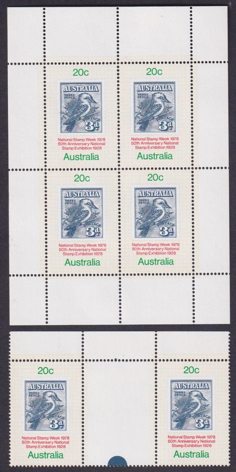 Australia Scott 687 687a Vf Mnh 1978 Stamp Week Souvenir Sheet & Gutter Pair