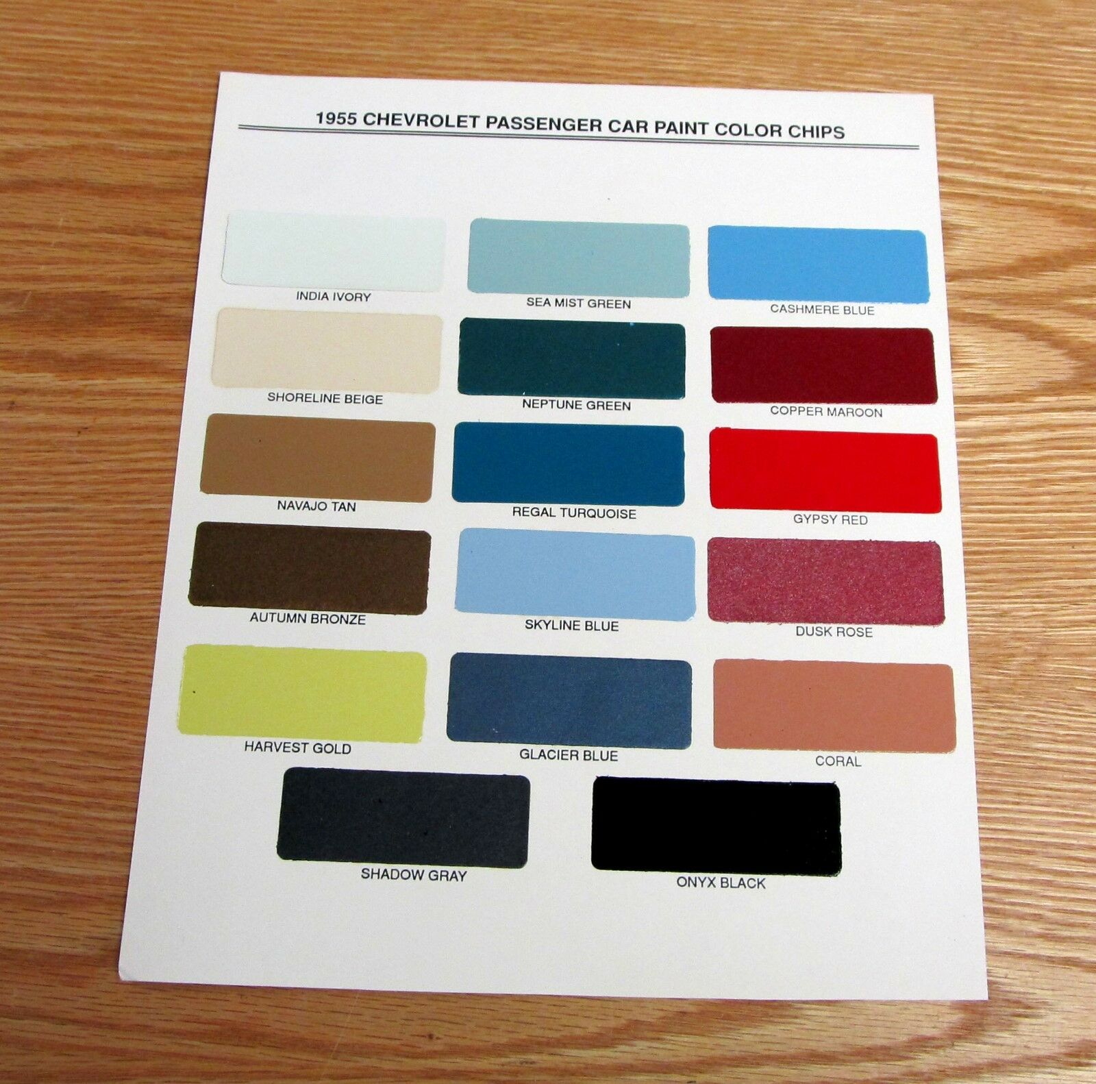 1955 Chevy Paint Chip Chart All Original Colors ** Usa Made **